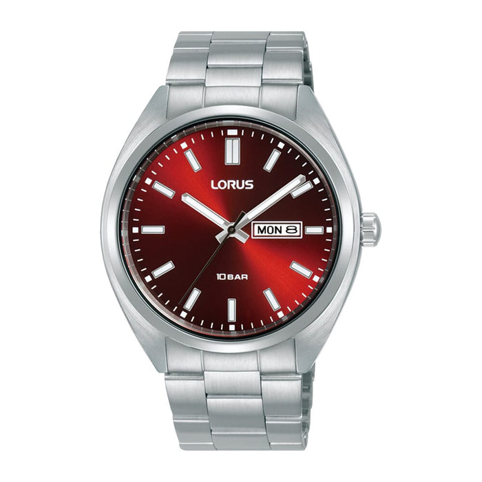 Lorus Dark red sunray dial stainless steel watch for men RH369AX9