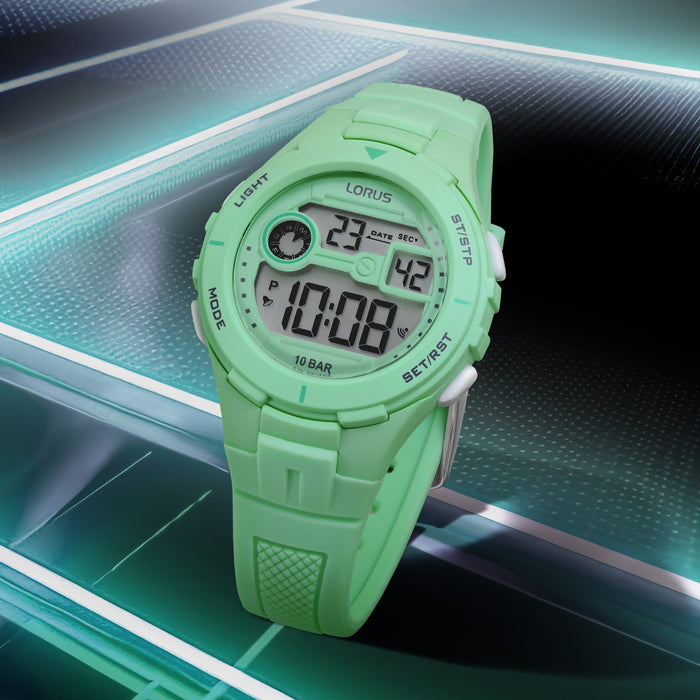 Lorus Digital Dial silicone Green Strap Watch for Man R2385PX9