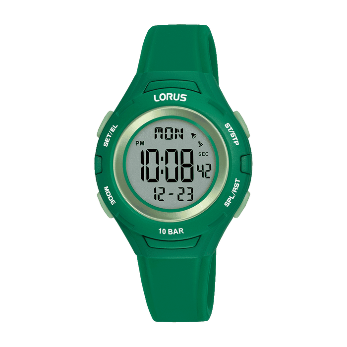 Lorus Digital Dial silicone Green Strap Watch for Man R2391PX9
