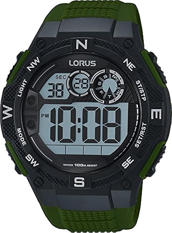 Lorus R2321LX9 - Men's, Digital, 100m Water Resistant, Calender, Chronograph, Black and Green color