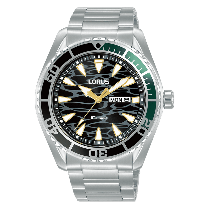Lorus Sports Stainless steel Black sunray dial Watch for men's RH385AX9