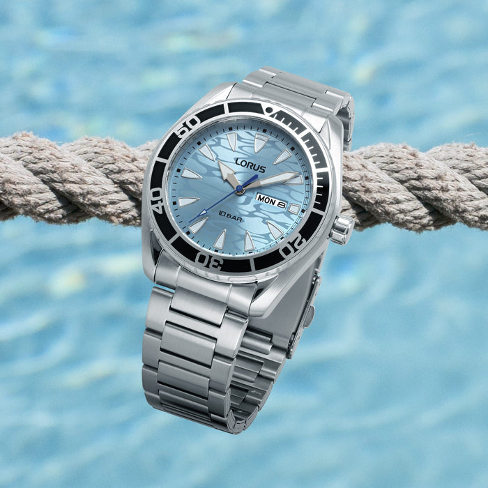 Lorus Sports Stainless steel Ice blue sunray dial Watch for men's RH389AX9