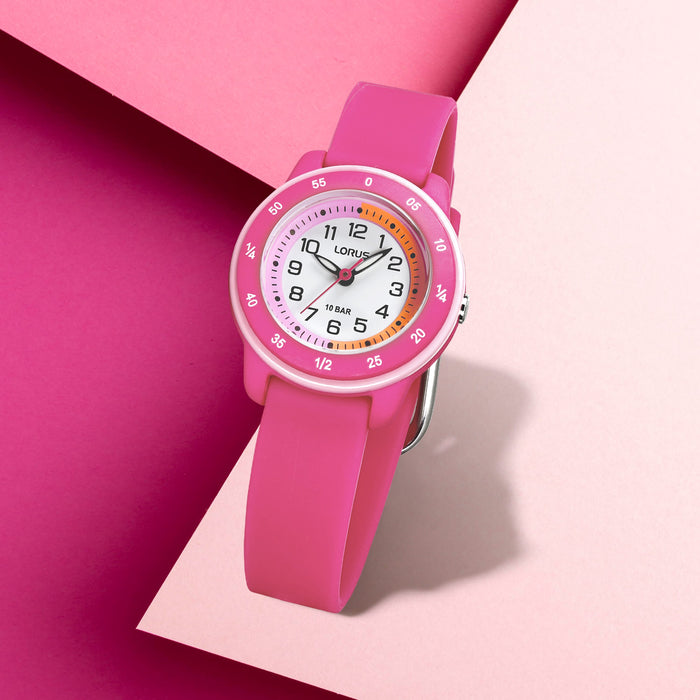Lorus White dial silicone Strap Watch for Girls RRX57JX9