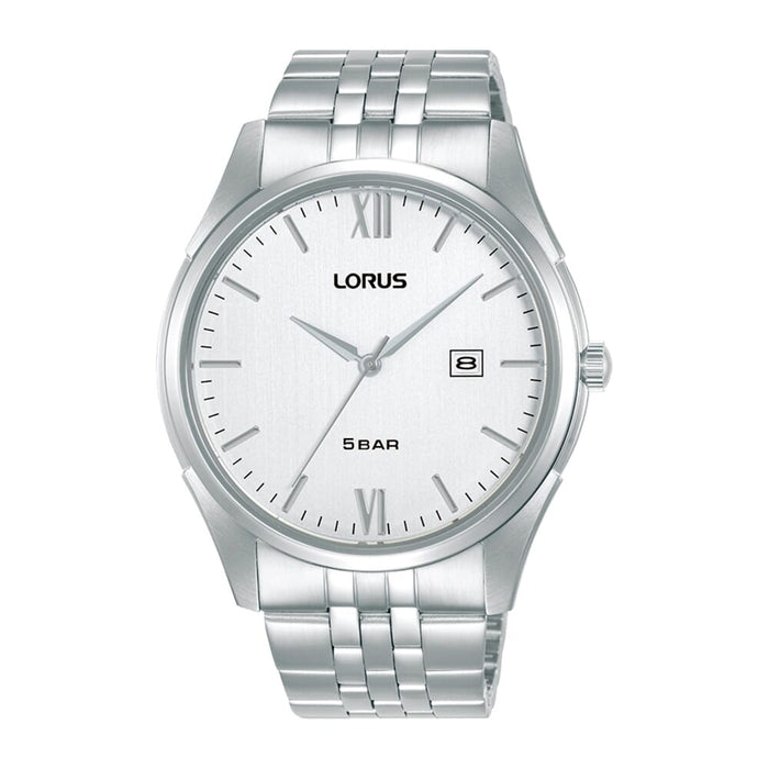 Lorus White hairline dial stainless steel watch for men RH987PX9