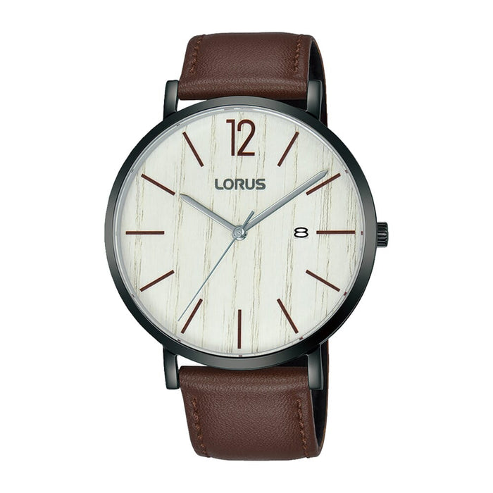 Lorus White wood dial stainless steel watch for men RH999MX9