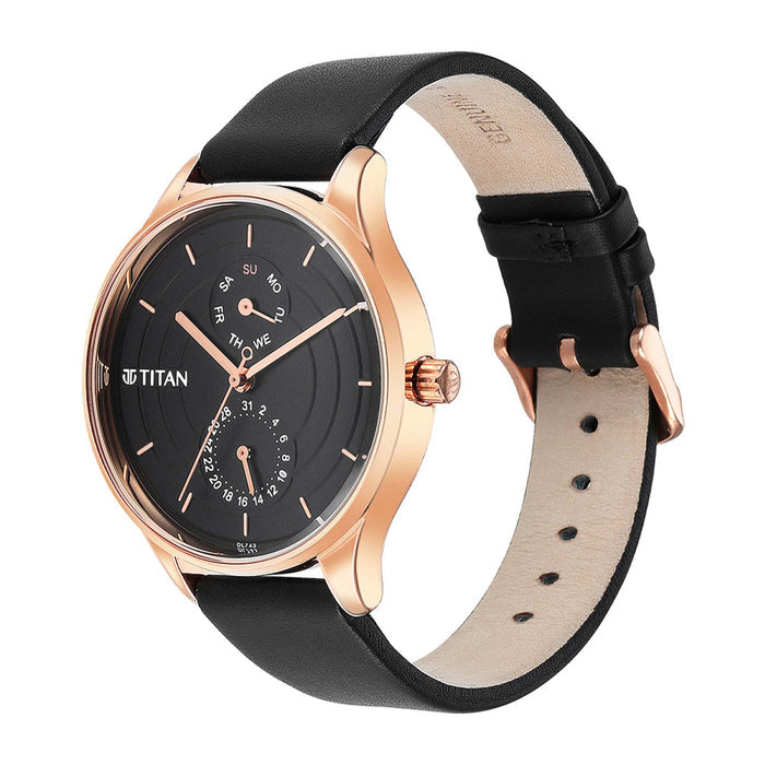 Neo Workdays Black Dial Leather Strap Watch 2670WL07