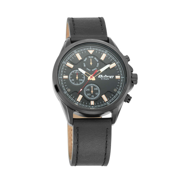 Octane Black Dial Leather Strap Watch