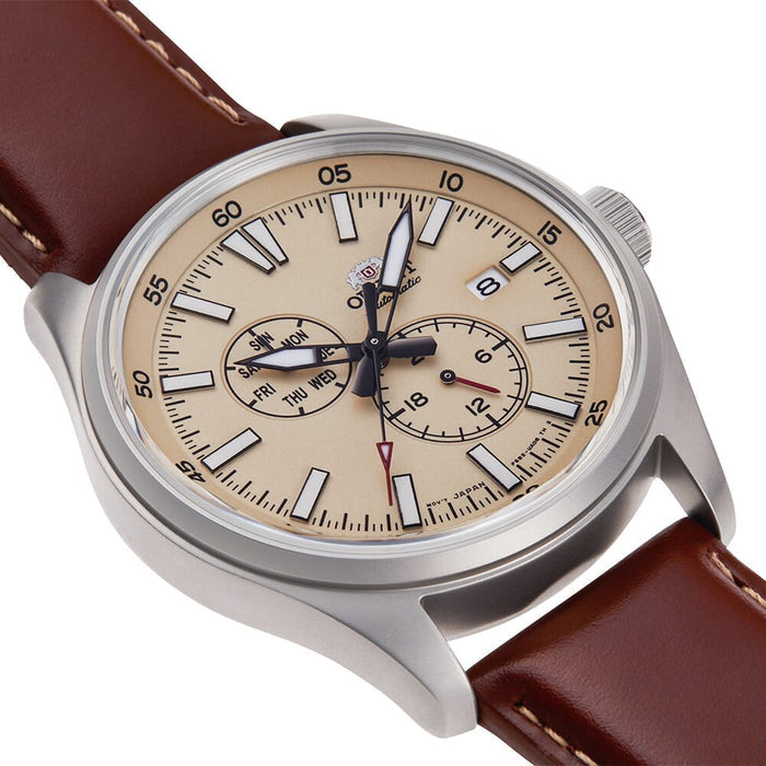 Orient Sports Beige Dial Leather Strap Automatic Watch for Men's RA-AK0405Y30B