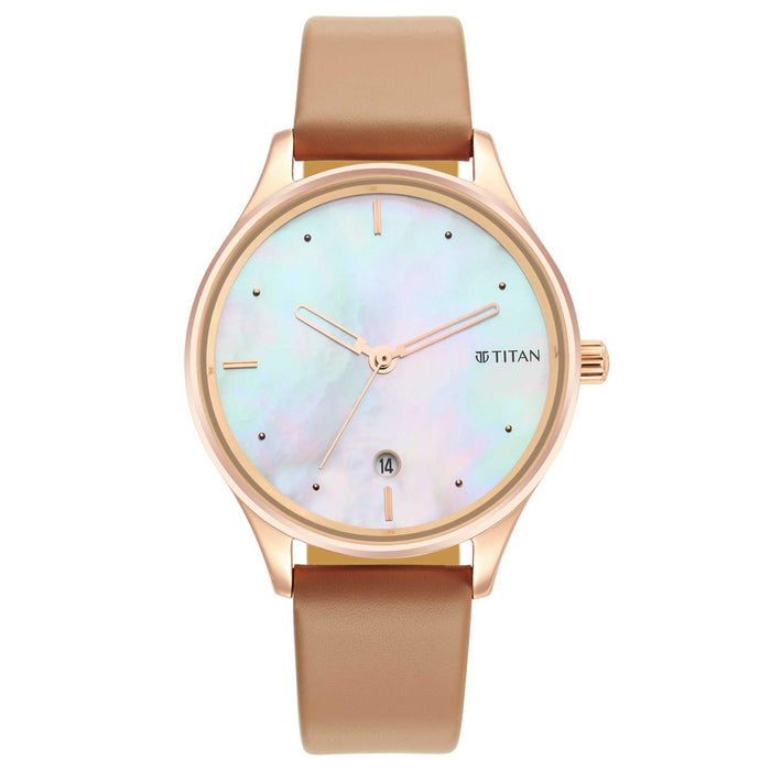 Pastel Dreams Mother Of Pearl Dial Brown Leather Strap Watch