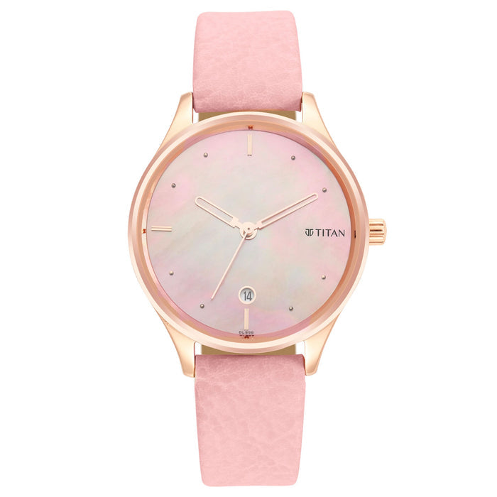 Pastel Dreams Mother Of Pearl Dial Dusty Rose Leather Strap Watch