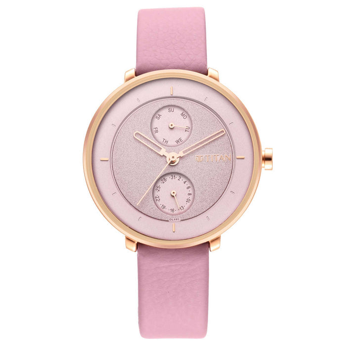 Pastel Dreams Pink Dial Misty Violet Leather Strap Watch