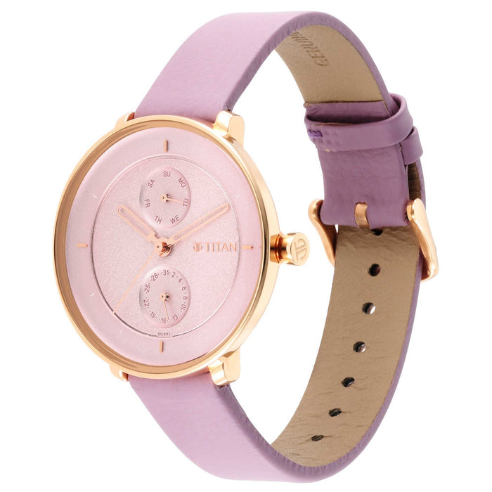 Pastel Dreams Pink Dial Misty Violet Leather Strap Watch