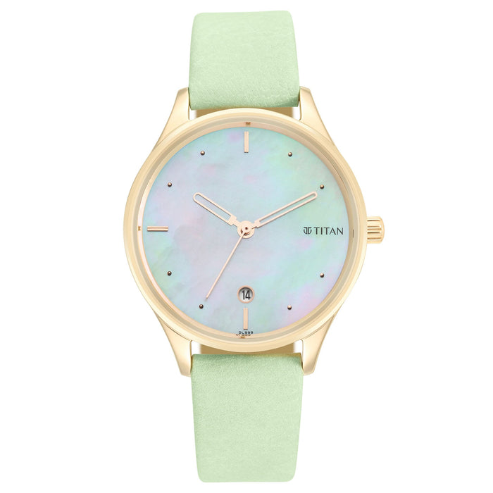 Pastel Dreams White Dial Green Leather Strap Watch