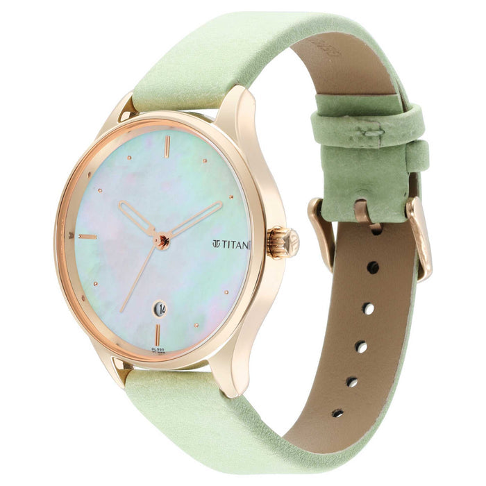 Pastel Dreams White Dial Green Leather Strap Watch