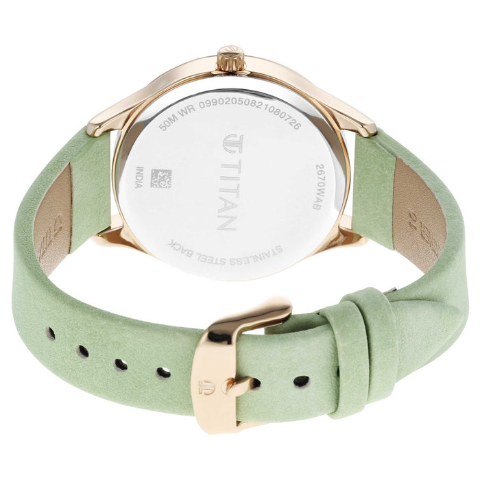 Pastel Dreams White Dial Green Leather Strap Watch