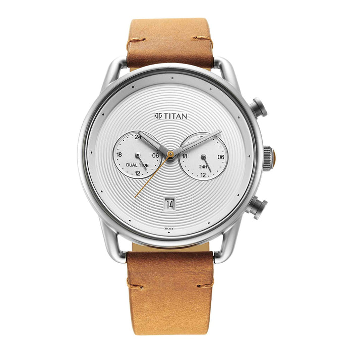 Retro Silver White Dial  Tan Leather Strap Watch 1860SL01
