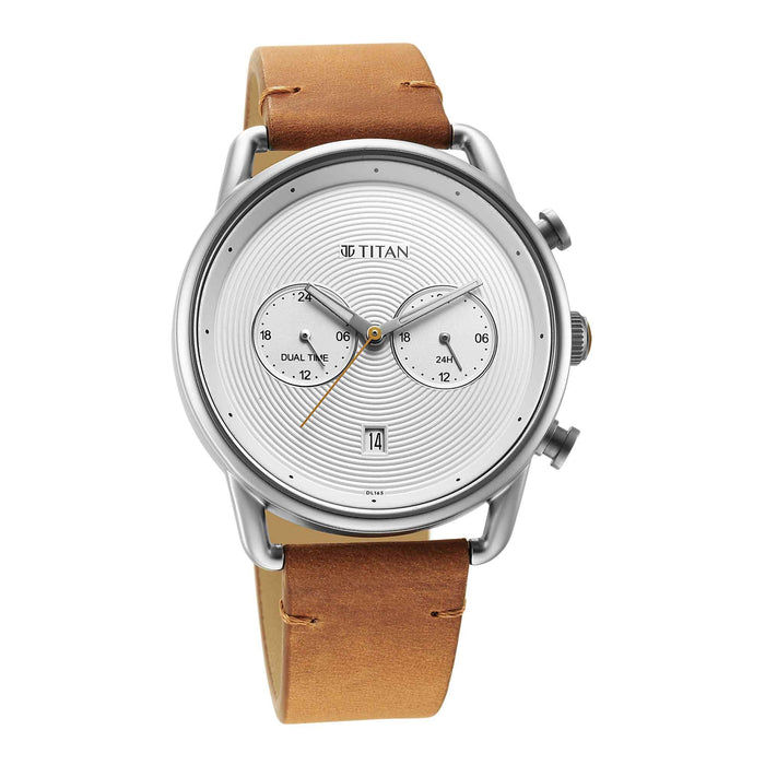 Retro Silver White Dial  Tan Leather Strap Watch 1860SL01
