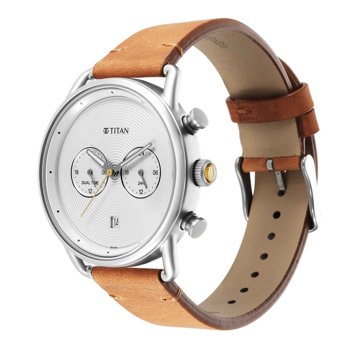 Retro Silver White Dial  Tan Leather Strap Watch 1860SL01