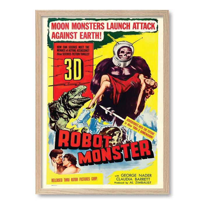 Robot Monster Vintage Movie Poster Print A4 (21 x 29.7cm) / Natural Oak Frame / No Border from our Australian Made Framed Wall Art, Prints & Posters collection by Profile Australia