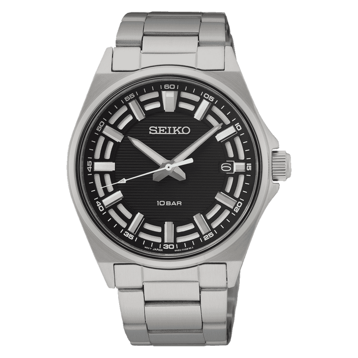 SEIKO BLACK DIAL STAINLESS STEEL MEN'S WATCH - SUR505P1