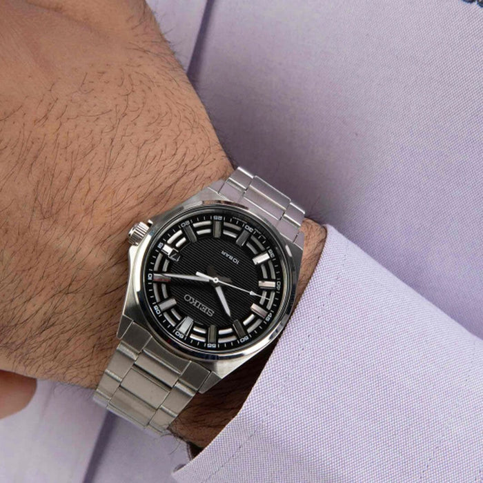 SEIKO BLACK DIAL STAINLESS STEEL MEN'S WATCH - SUR505P1