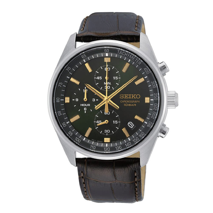 Seiko Chronograph Leather Strap Watch SSB385P