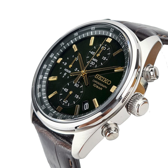 Seiko Chronograph Leather Strap Watch SSB385P