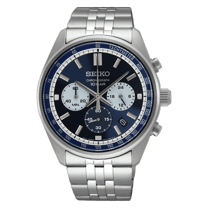 Seiko Dress Chronograph Men's Watch SSB427P1, SIlver & Blue