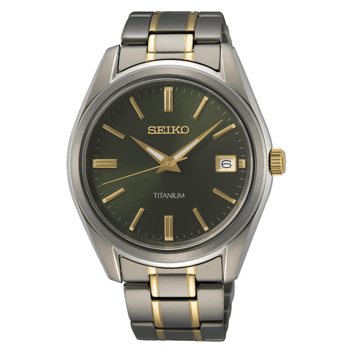 Seiko Herren-Uhr Quarz Titan mit Edelstahlband, Silver, SUR377P1-AMZUK