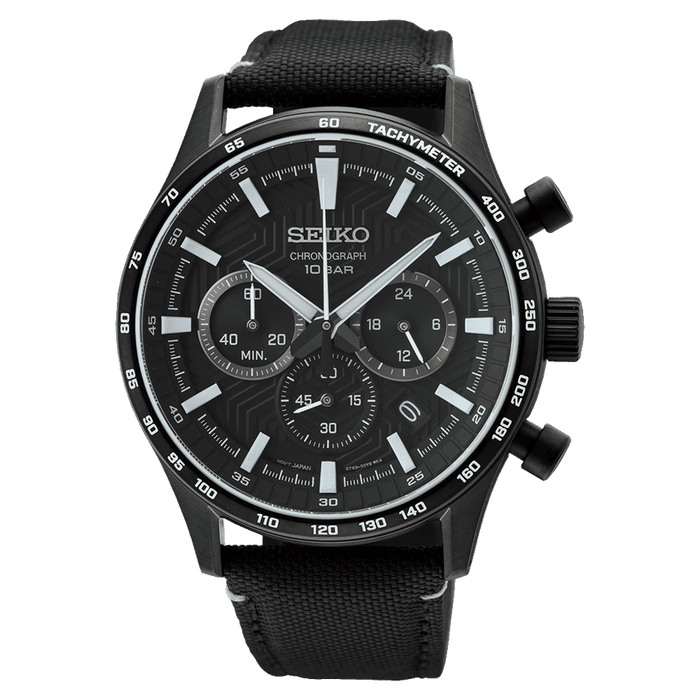 Seiko Men's Analog Quartz Watch with Nylon Strap SSB417P1, Black