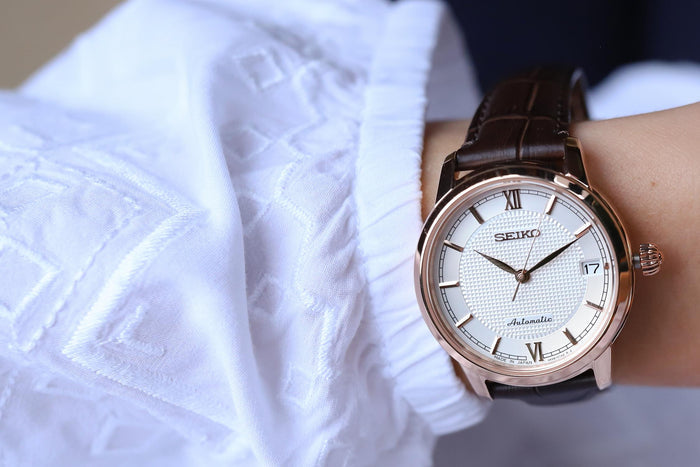 Seiko Presage Automatic 23 Jewels Rose Gold with White Dial SRP858J