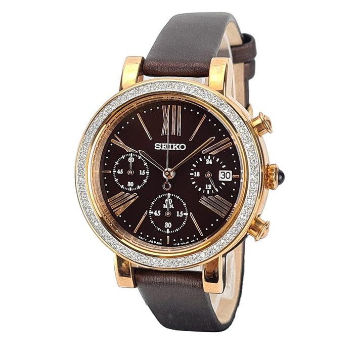 Seiko Watch For Women Leather Band, Chronograph - SRW018P