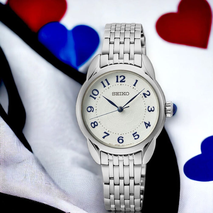 Seiko white dial Quartz movment stianless steel watch for women,s SUR561P