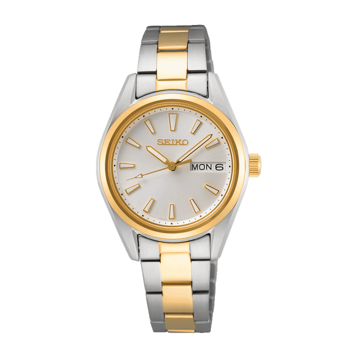 Seiko Women's Analogue Quartz Watch with Leather Strap SUR455P1, Silver-gold, ? 30 x 8 mm, bracelet