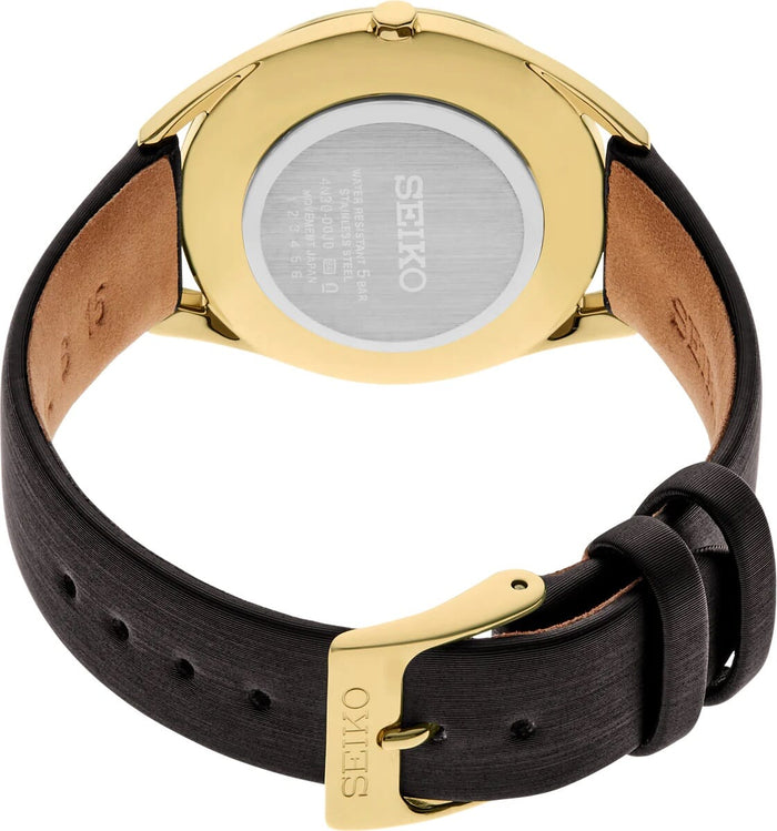 Seiko Women's Green Mother of Pearl Dial Black Leather Band Quartz Watch
