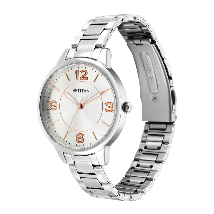 Silver White Dial Leather Strap Watch, bracelet