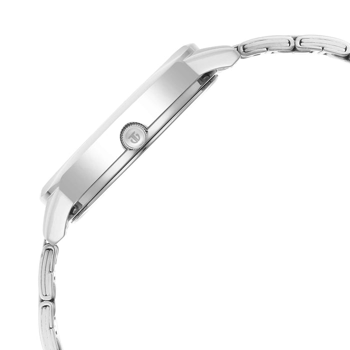 Silver White Dial Leather Strap Watch, bracelet