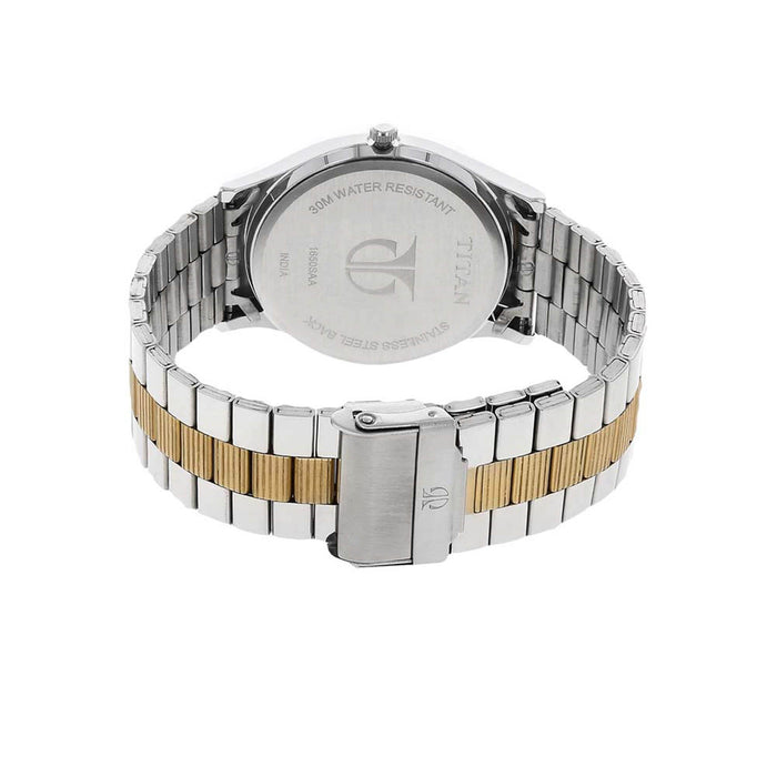 Titan 1650BM01 Two-Tone Stainless Steel Band Round Analog Watch for Men - Silver and Gold, bracelet