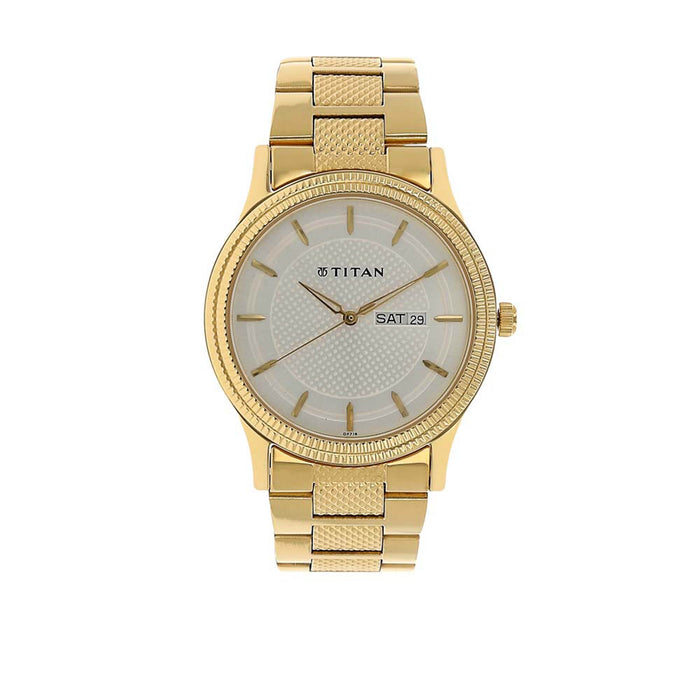 Titan 1650YM05 Stainless Steel Band Round Analog Watch for Men - Gold and Silver