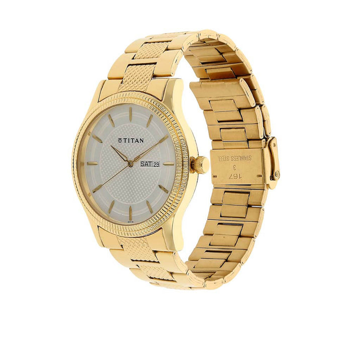 Titan 1650YM05 Stainless Steel Band Round Analog Watch for Men - Gold and Silver