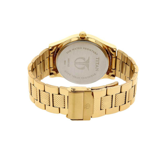 Titan 1650YM05 Stainless Steel Band Round Analog Watch for Men - Gold and Silver