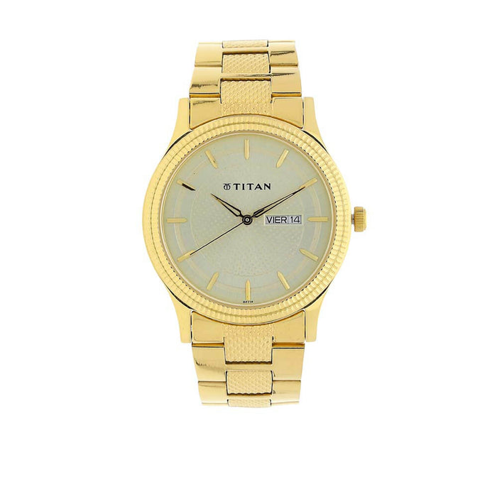 Titan 1650YM06 Stainless Steel Band Round Analog Watch for Men - Gold, bracelet