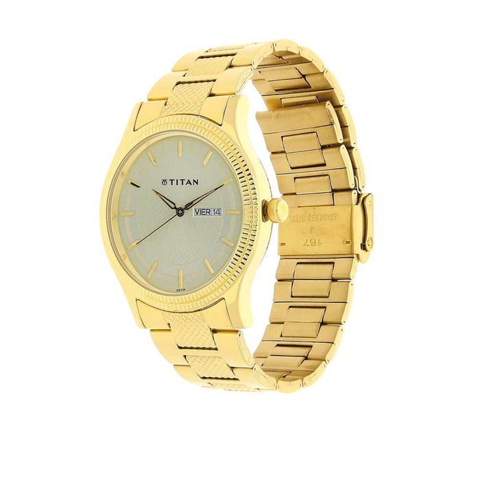 Titan 1650YM06 Stainless Steel Band Round Analog Watch for Men - Gold, bracelet