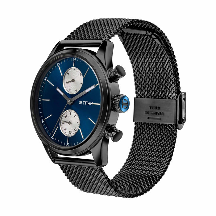 TITAN 1805NM03 Watch for Men Analog Blue Stainless Steel Band