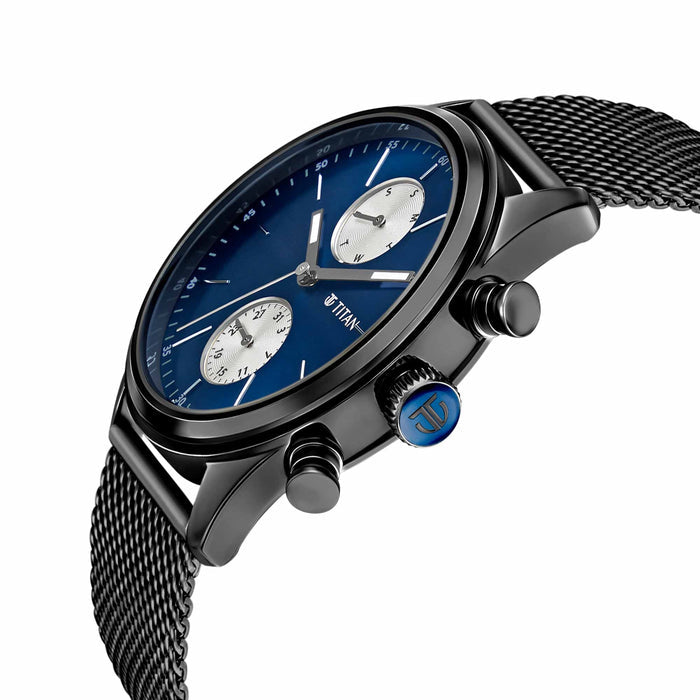 TITAN 1805NM03 Watch for Men Analog Blue Stainless Steel Band