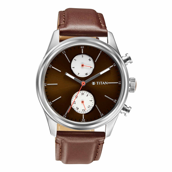 TITAN 1805SL08 Watch for Men Analog Brown Leather Band