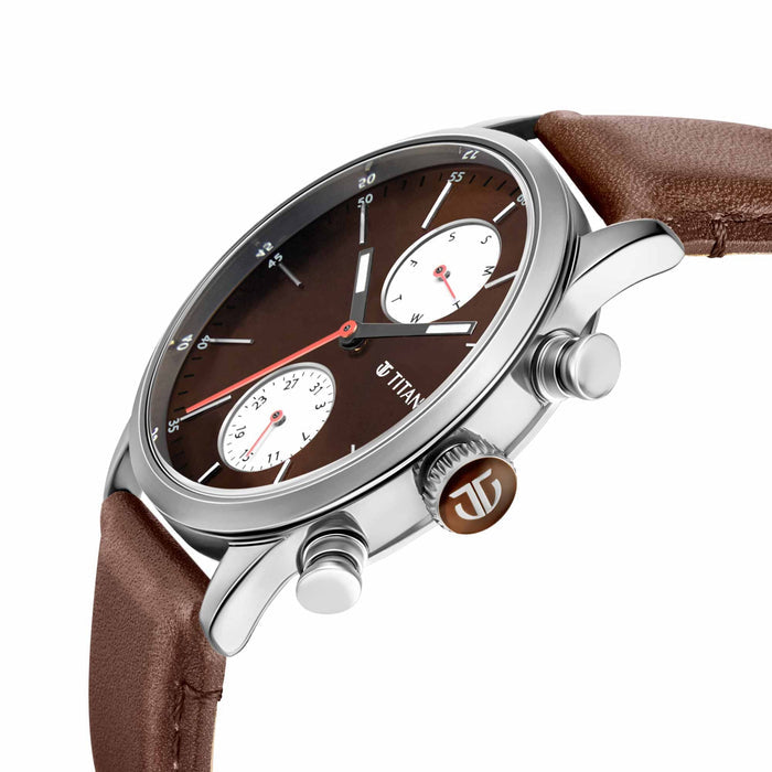 TITAN 1805SL08 Watch for Men Analog Brown Leather Band