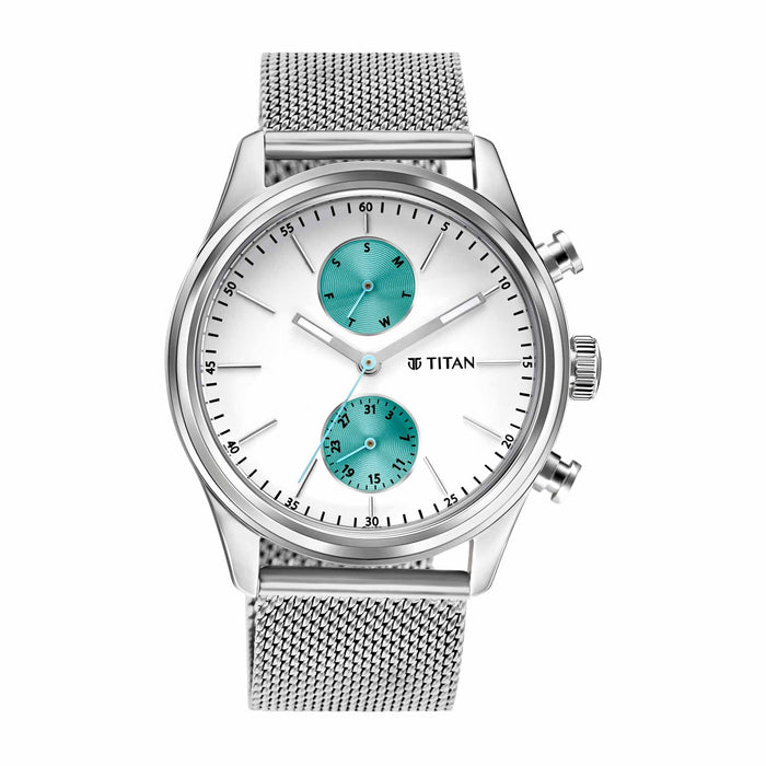 TITAN 1805SM04 Watch for Men Analog White Stainless Steel Band