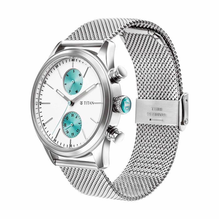 TITAN 1805SM04 Watch for Men Analog White Stainless Steel Band