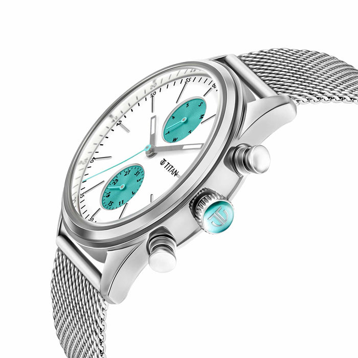 TITAN 1805SM04 Watch for Men Analog White Stainless Steel Band